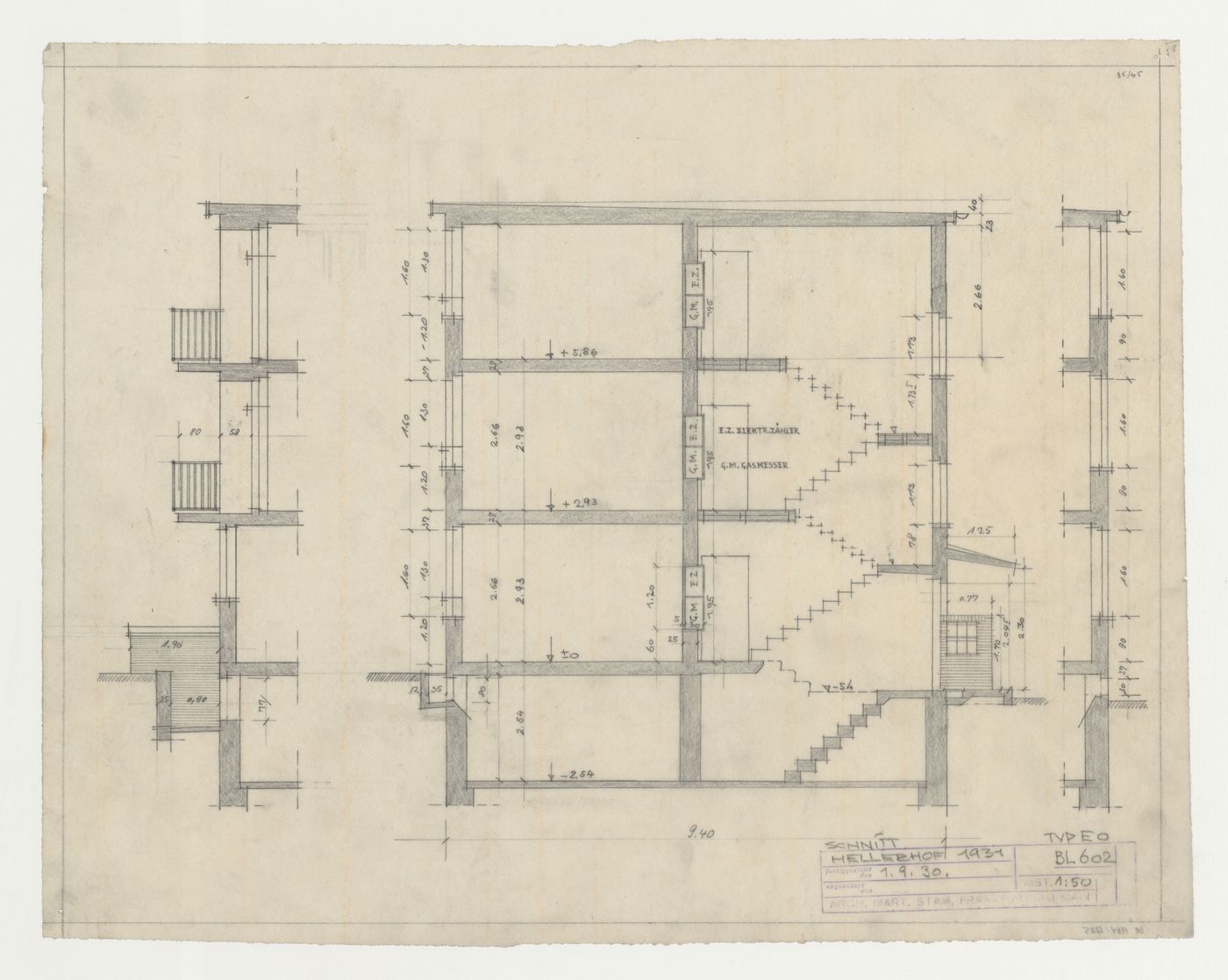 Sections for type EO housing units, Hellerhof Housing Estate, Frankfurt am Main, Germany