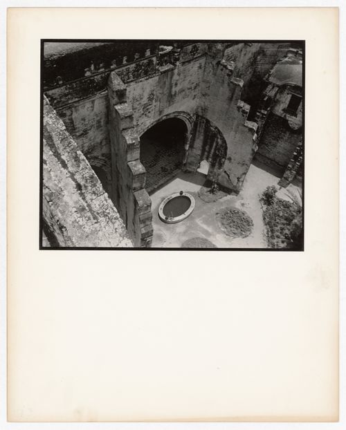 Aerial view of a courtyard and pool, Catedral de Cuernavaca, Cuernavaca, Mexico
