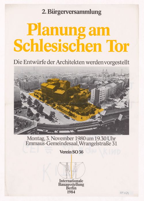 Competition event poster "Planung am Schlesischen Tor: Die Entwürfe der Architekten werden vorgestellt" for Block 121, Berlin, Germany