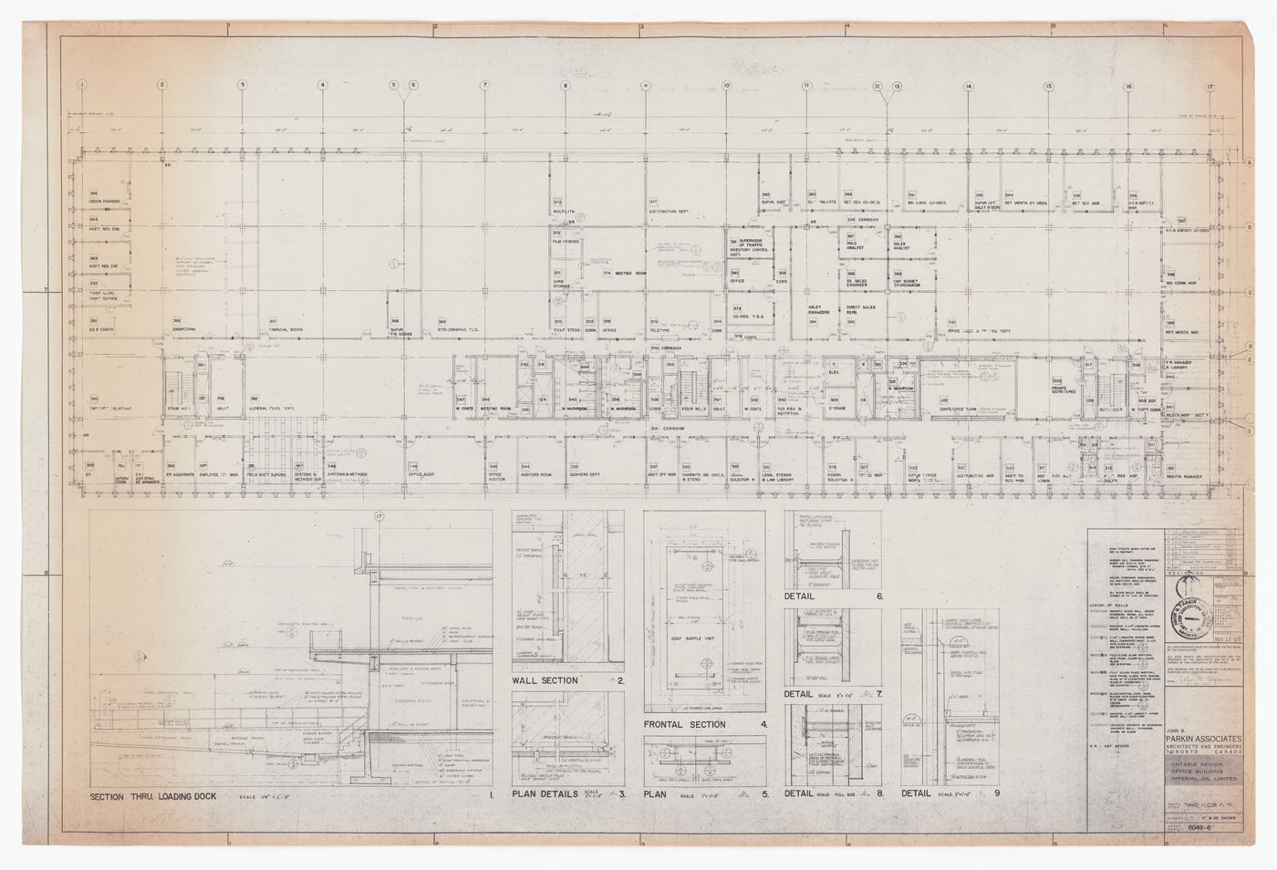 Construction third floor plan and details for Imperial Oil Limited, Ontario Region Office Building, North York