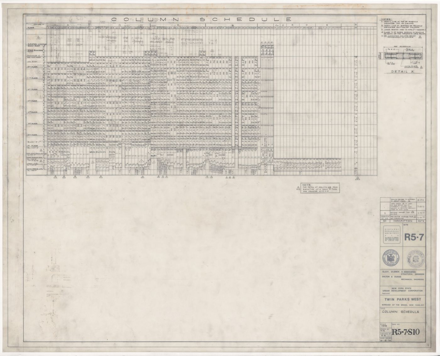 Column schedule for Twin Parks West, Site R5-7, Bronx, New York