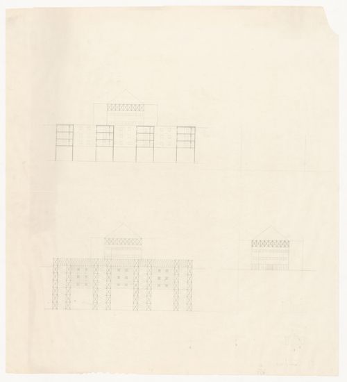 Elevations with sketches for Casa dello studente, Trieste, Italy