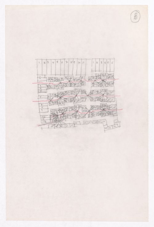 Sketch showing plots layout development for Minimum Cost Housing Group's plot in Aranya township, India, for Aranya Housing Project