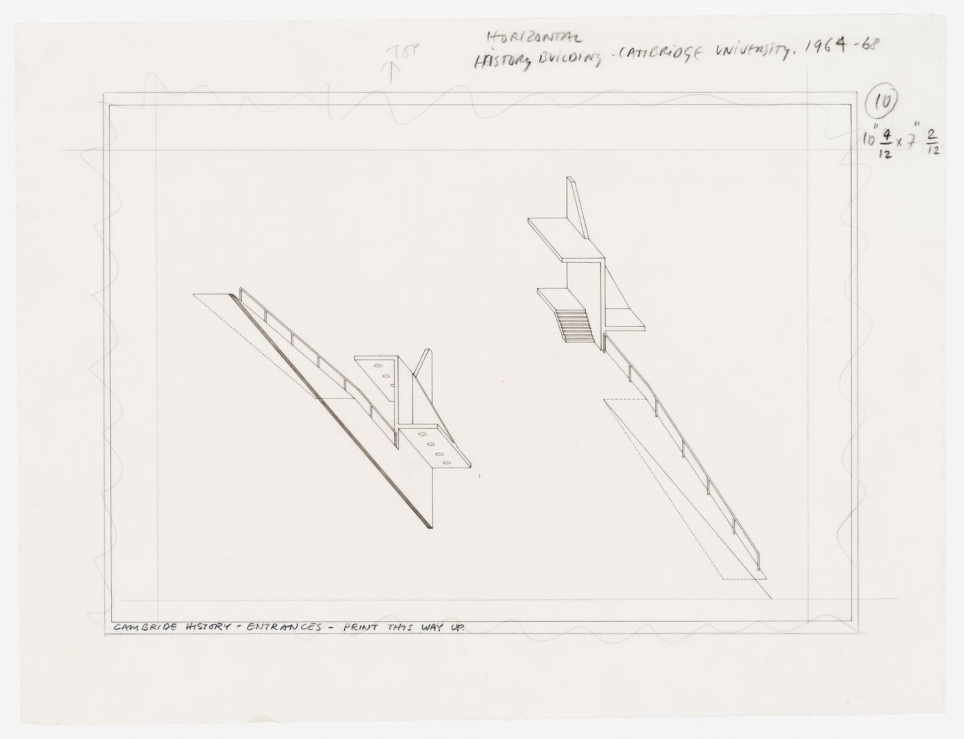 History Faculty Building, University of Cambridge, Cambridge, England: axonometrics of entrance ramp