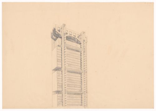 Axonometry for Edificio suspendido de oficinas