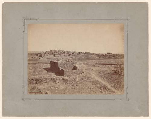 View of adobe garden walls near Zuni showing cultivated plots of land, New Mexico, United States