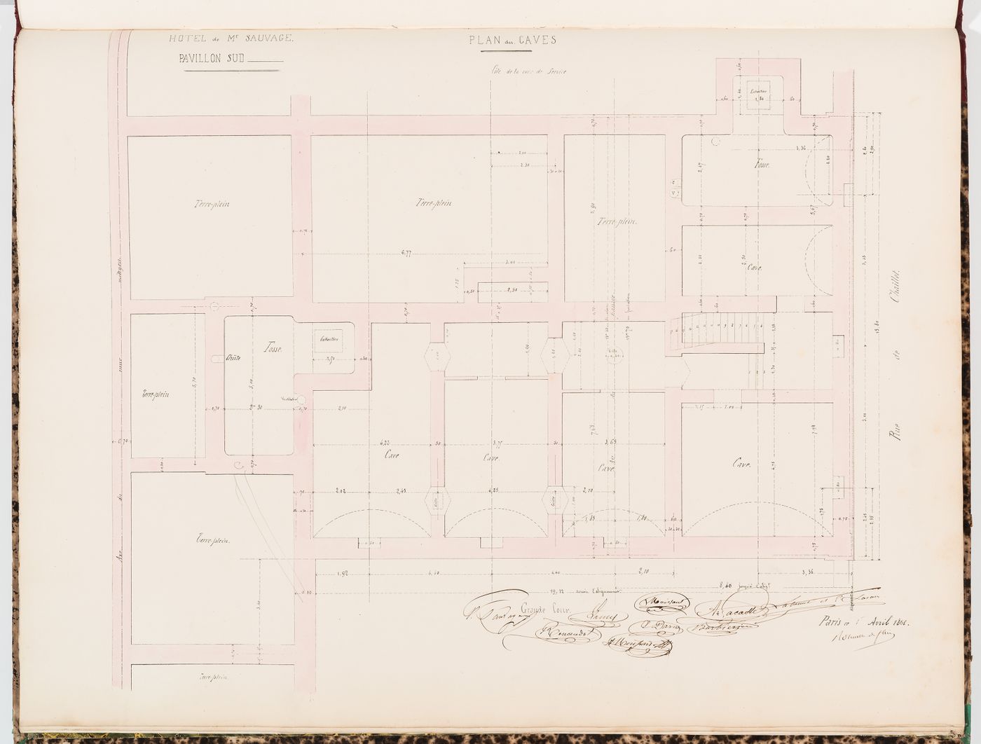 Plan for the "caves" of the "pavillon sud", Hôtel Sauvage, Paris