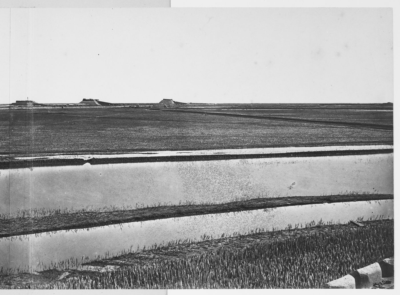 View showing the Pei (now Hai) River delta, with part of the Great South Taku Fort in the background, Taku (now Dagu), near Tientsin (now Tianjin), China