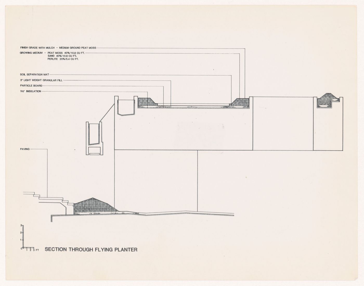 Section through flying planter for Robson Square Provincial Government Complex, Vancouver, British Columbia