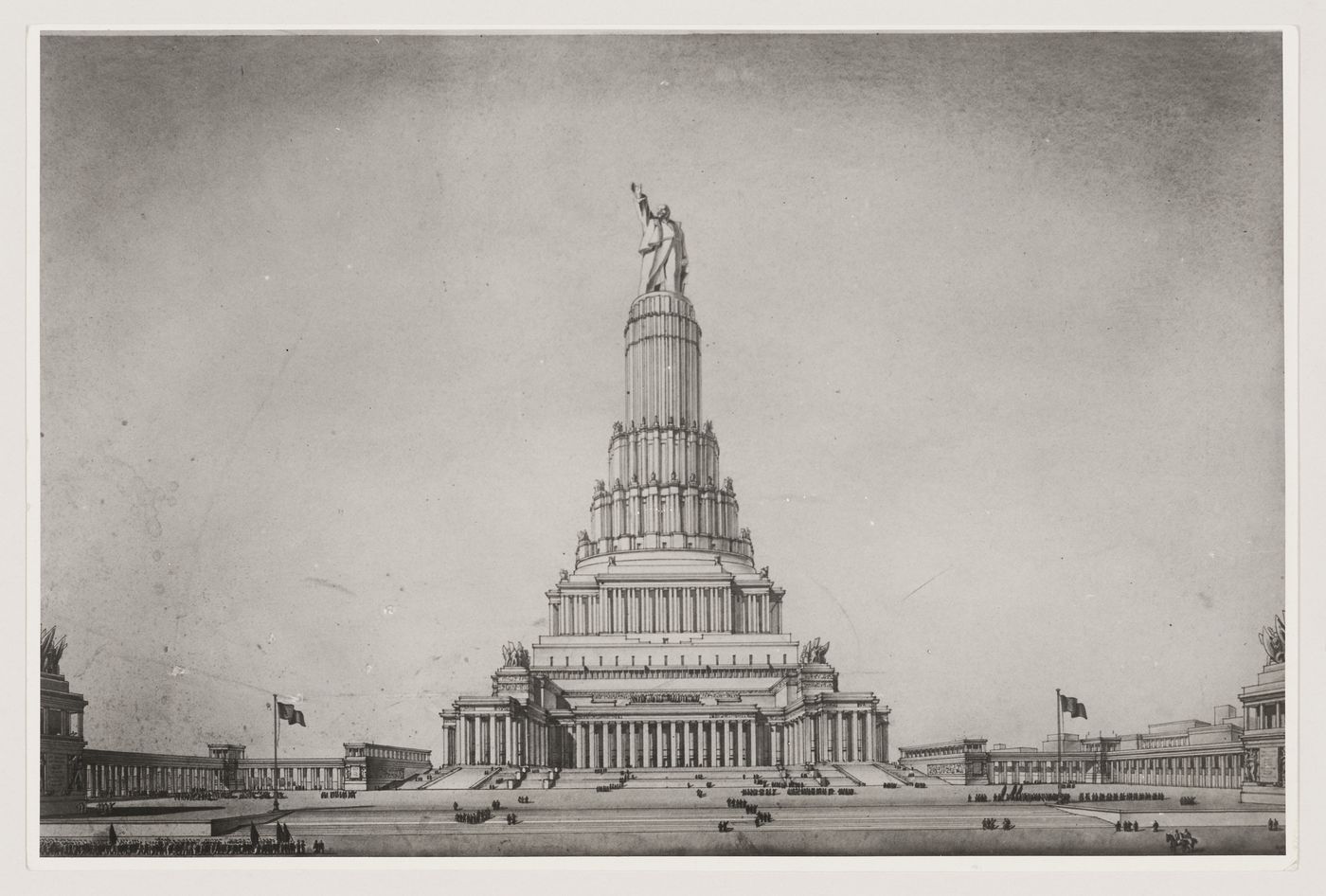Photograph of a perspective drawing for a Palace of Soviets, Moscow