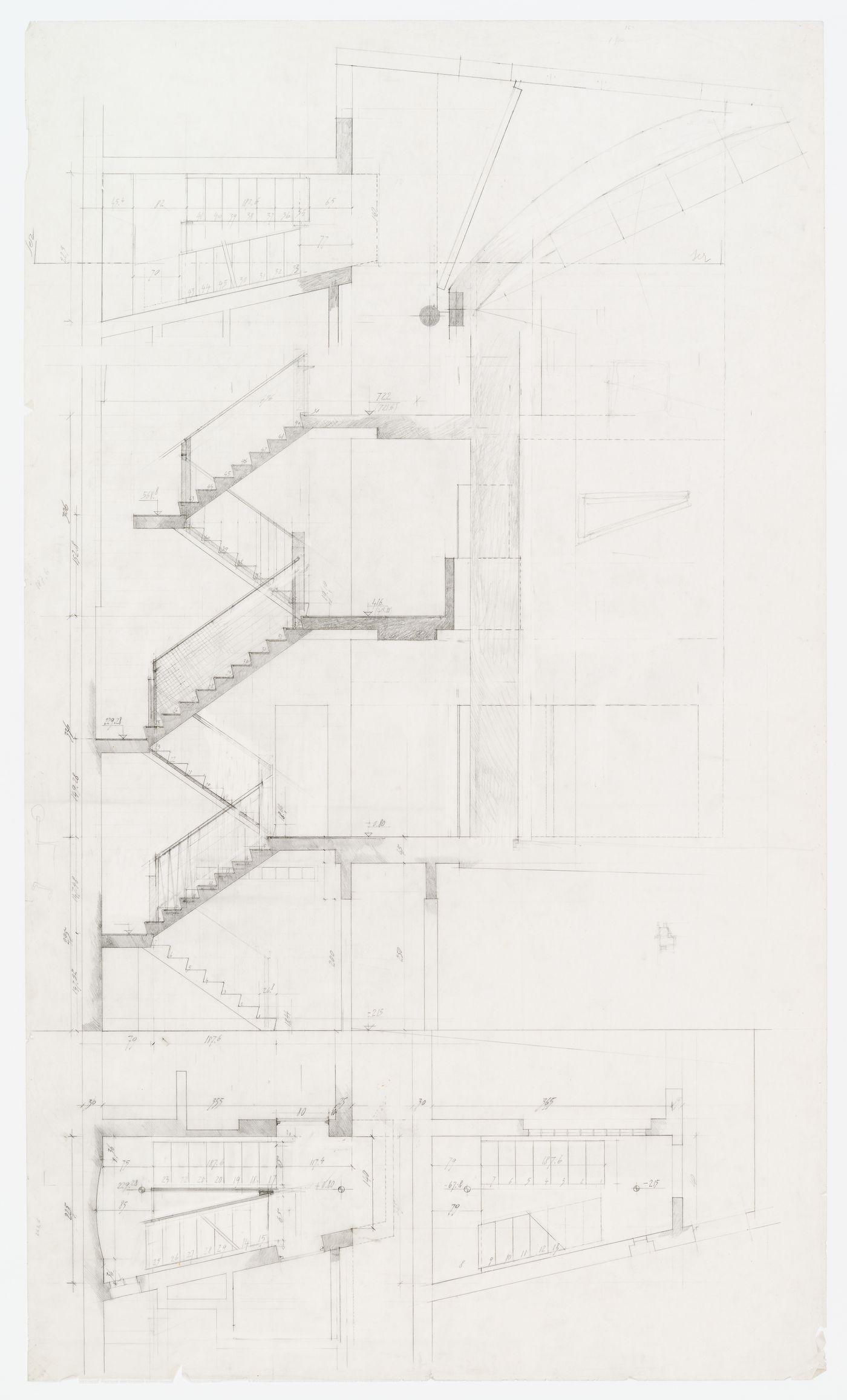 Section and plans of interior staircase for Casa Miggiano, Otranto, Italy