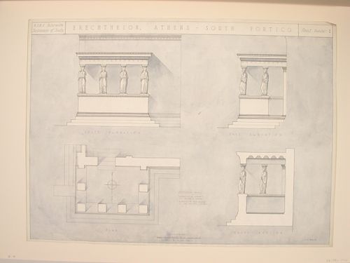 Testimony of study drawing showing plans, sections and elevations of the South Portico of the Erechtheion, Athens