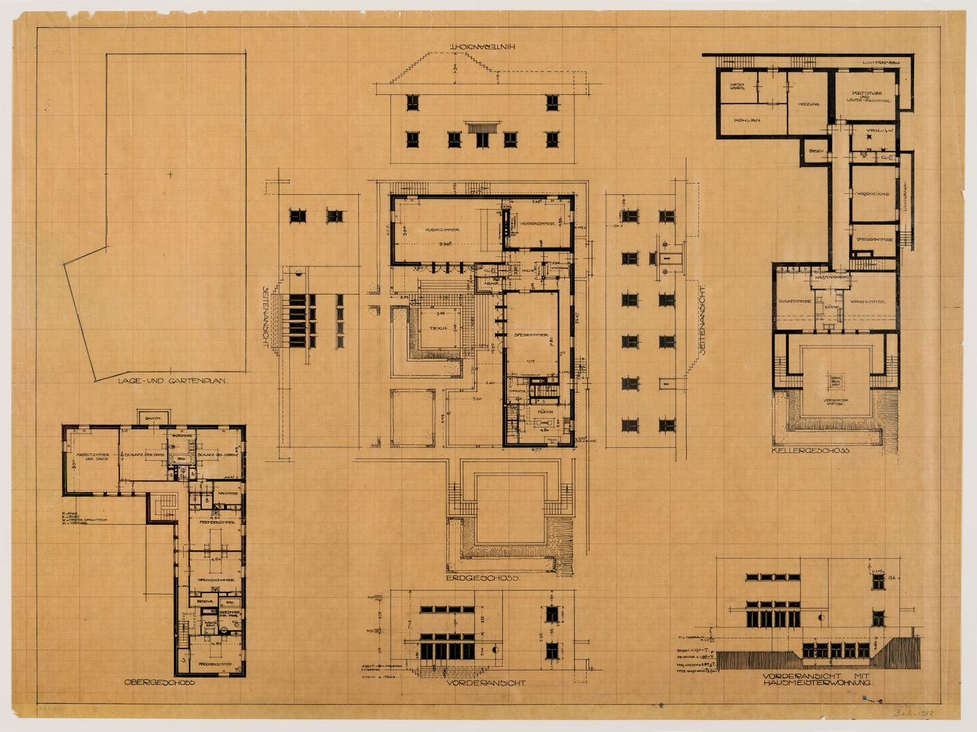Site plan, plans and elevations for Villa Kallenbach, Grunewald, Berlin, Germany