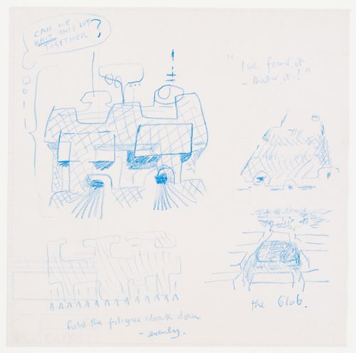 TIFF (Tokyo International Forum International Design Competition, 1989, entry by Cedric Price): conceptual sketches