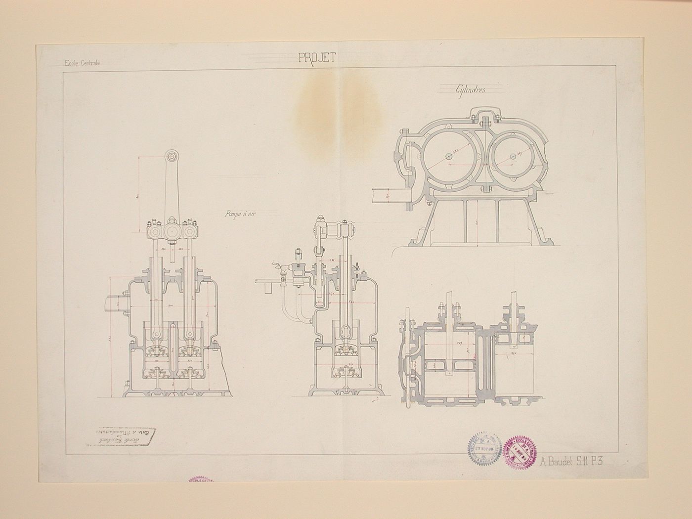 Student engineering drawing: Cylinders and air pump