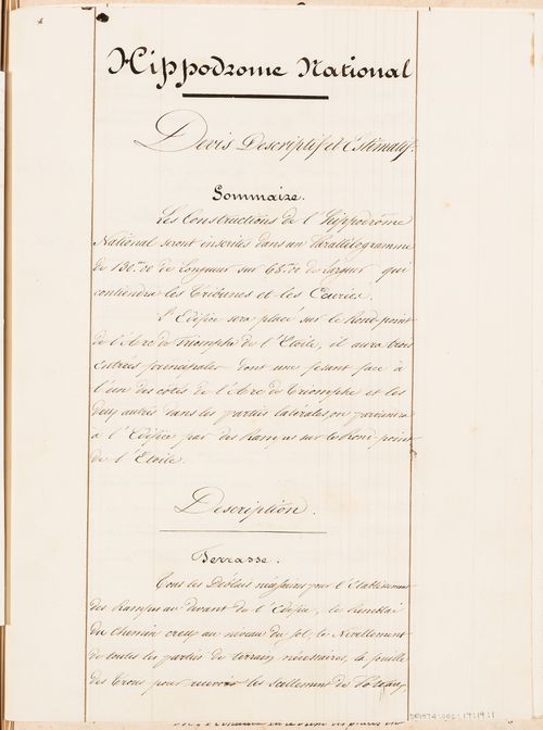 Hippodrome national, Paris: Description and cost estimate