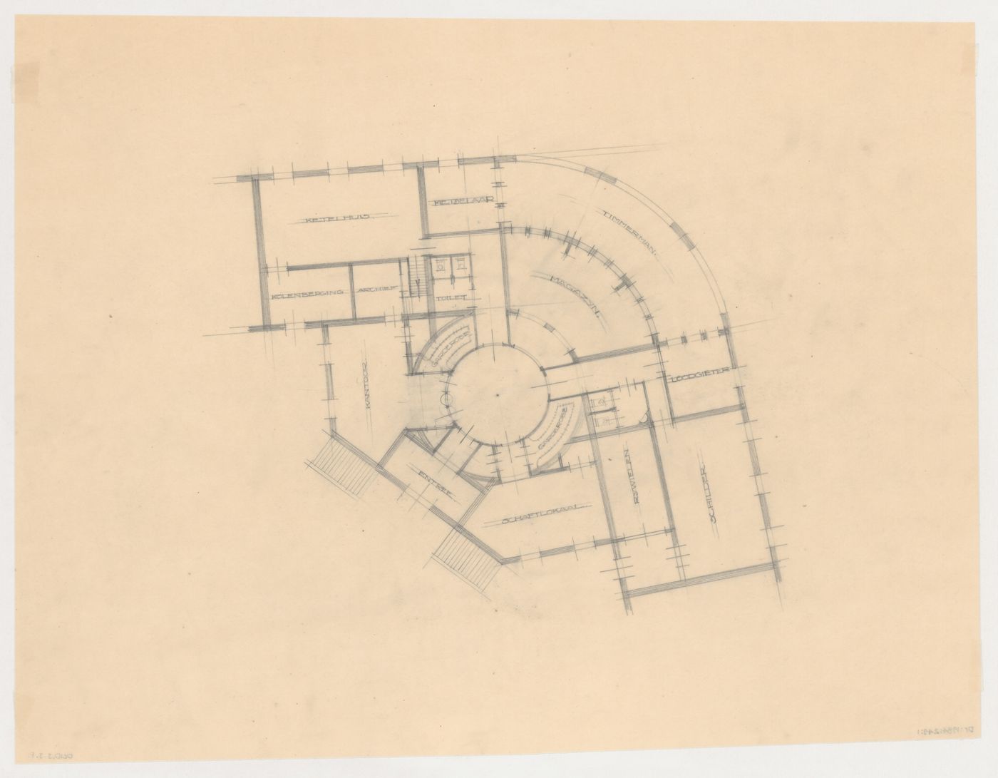 Ground floor plan for a city hall for the reconstruction of the Hofplein (city centre), Rotterdam, Netherlands