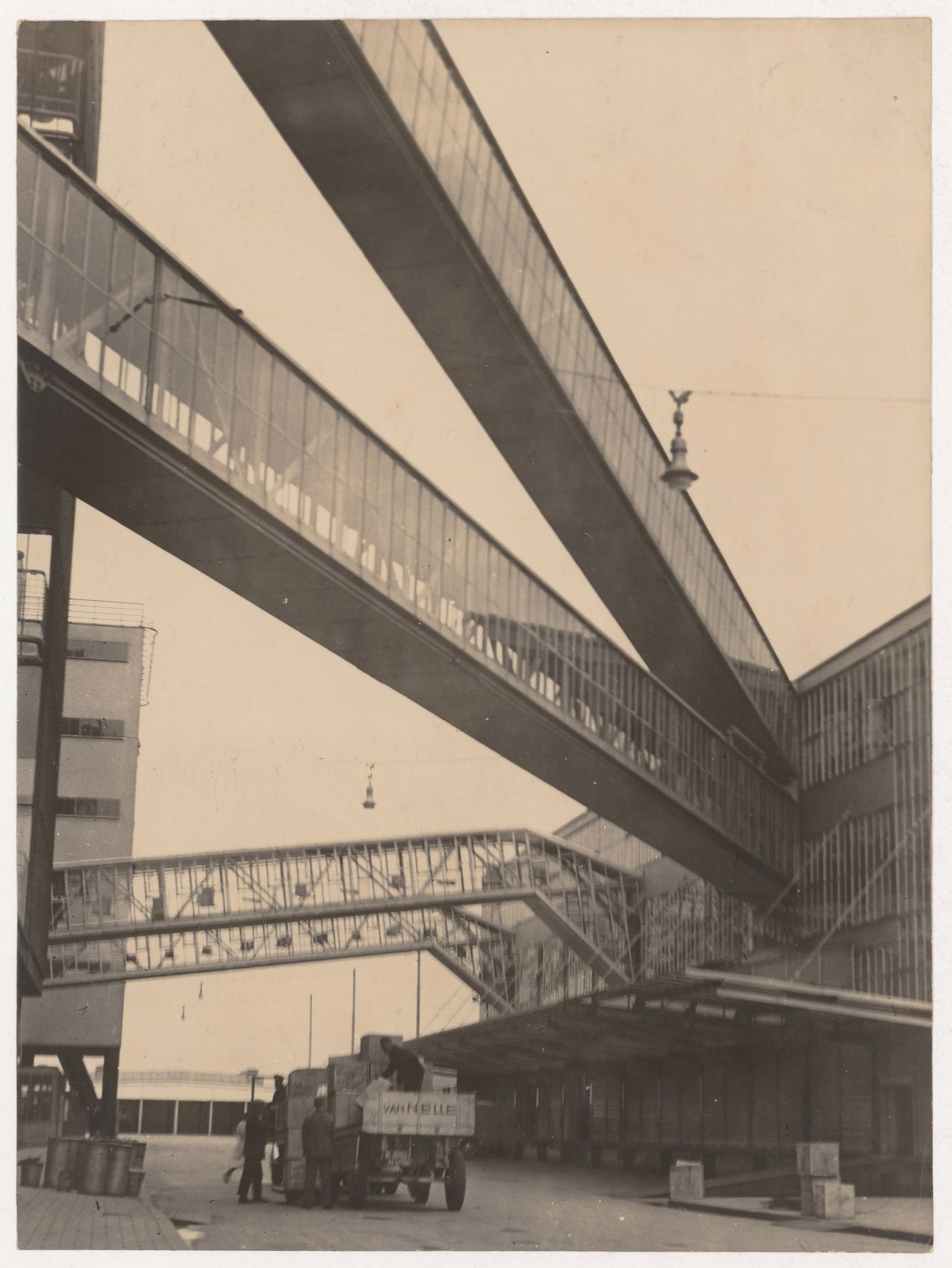 Exterior view of Van Nelle Factory showing the shipping department and skywalks, Rotterdam, Netherlands