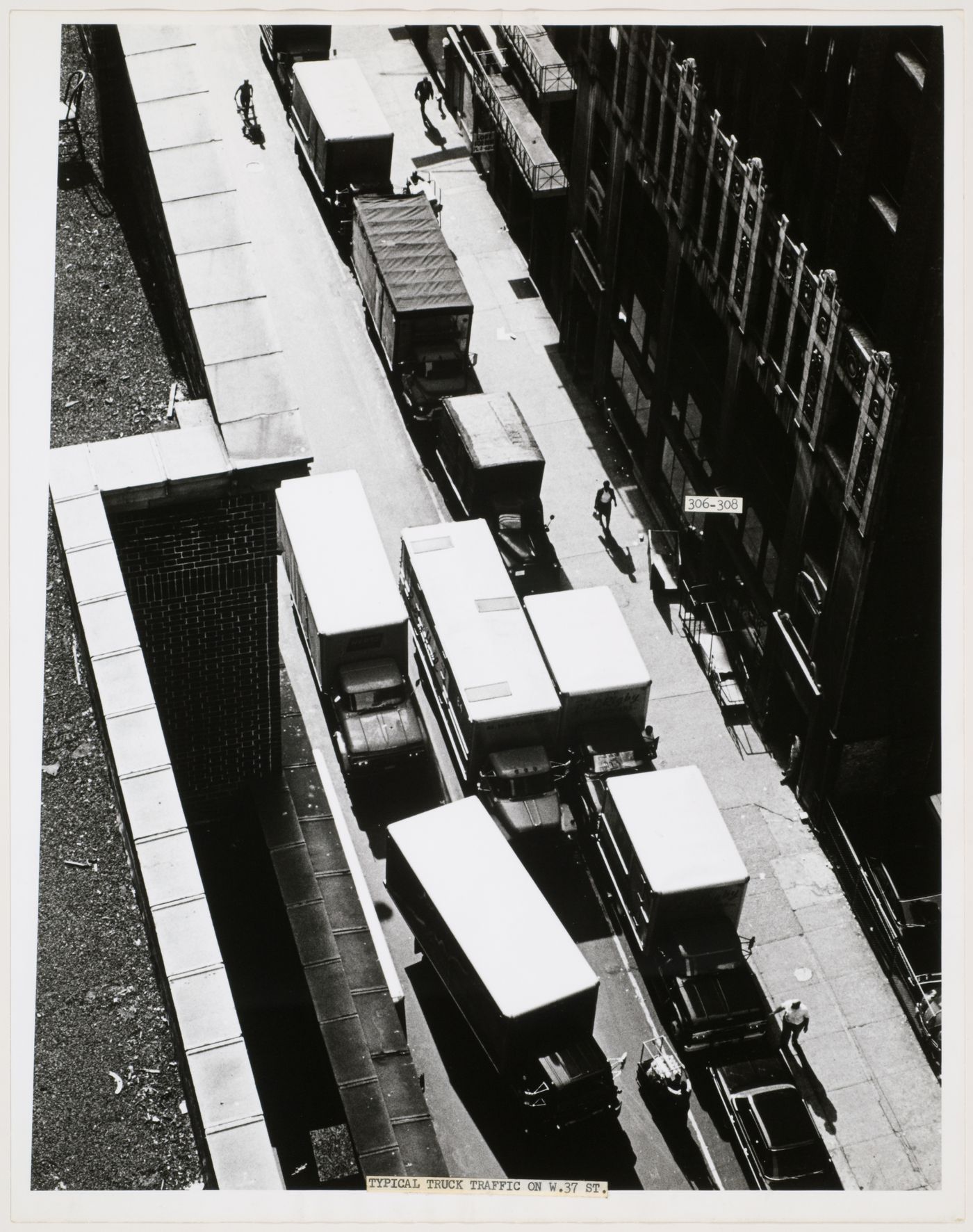 Aerial view of traffic on West 37th Street, Manhattan, New York City, New York