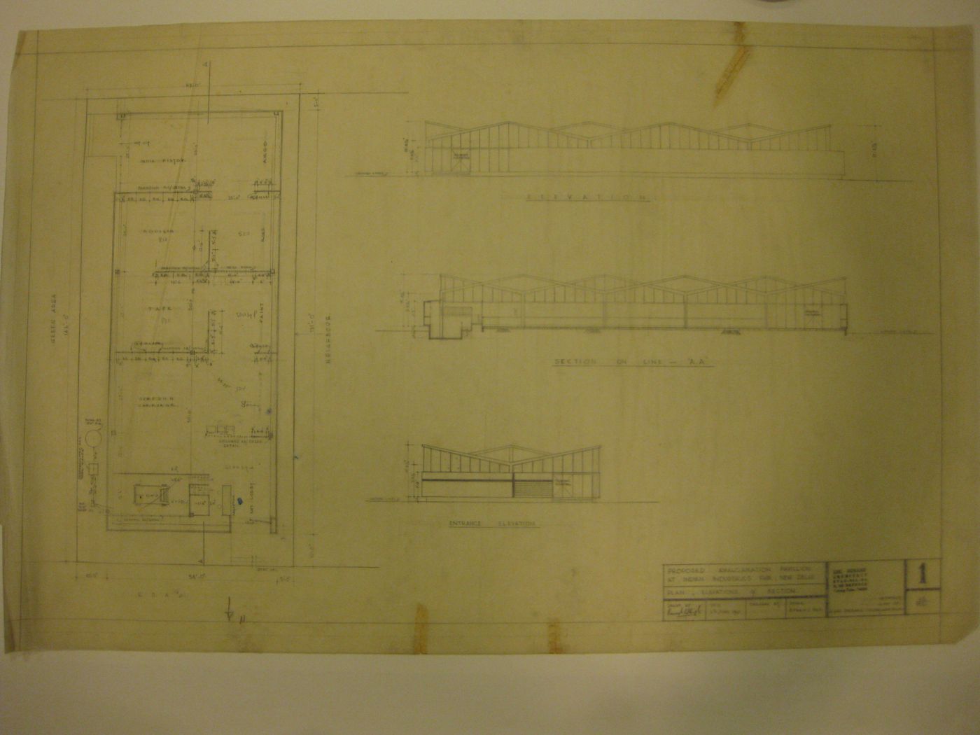 Proposed Amalgamation Pavillion at India Industrial Fair, New Delhi: Plan, Elevations & Section