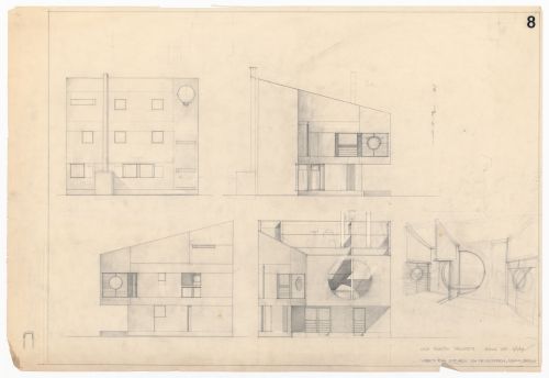 Exterior elevations and perspective view for Casa Rizzetto, Caorle, Italy