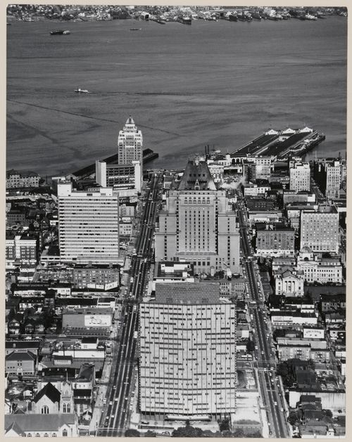 Business area with BC Electric building in foreground, Vancouver, British Columbia