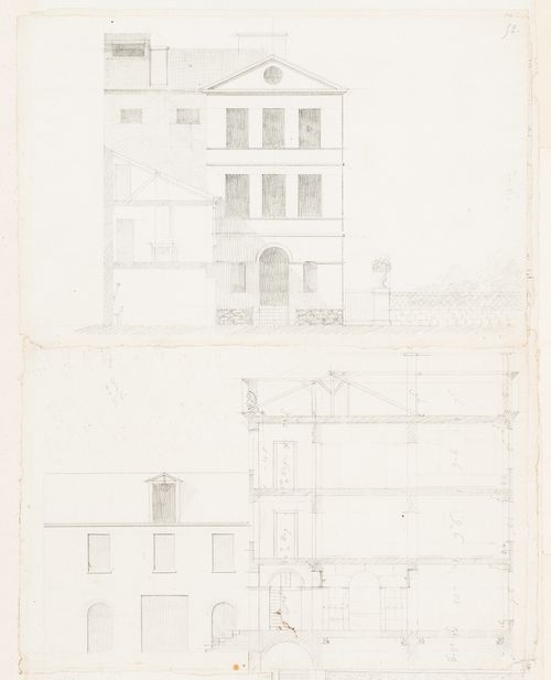 Rohault de Fleury House, 12-14 rue d'Aguesseau, Paris: Sectional elevation for the entrance façade