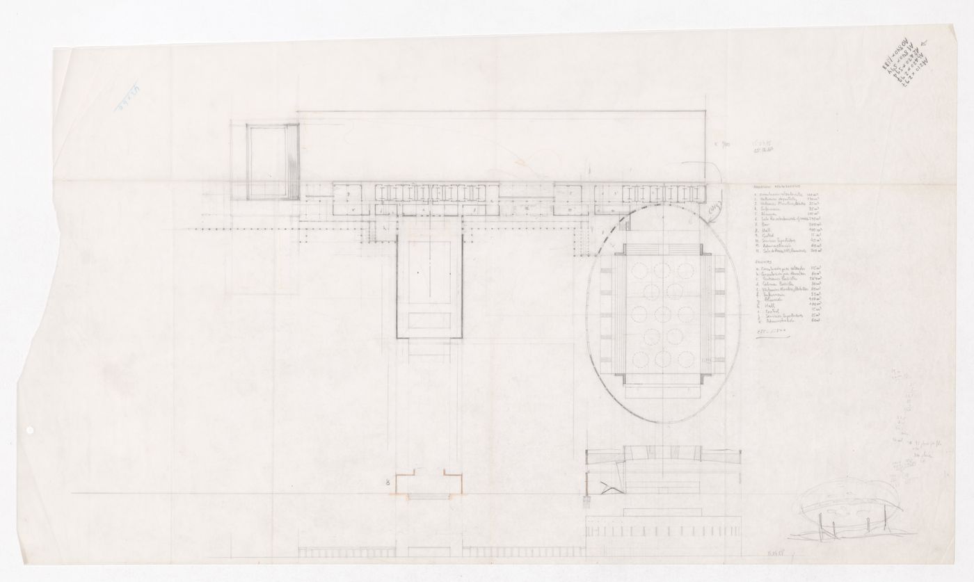 Plan, section and elevation for Complexo Desportivo de Vilanova de Arousa, Vilanova de Arousa, Spain