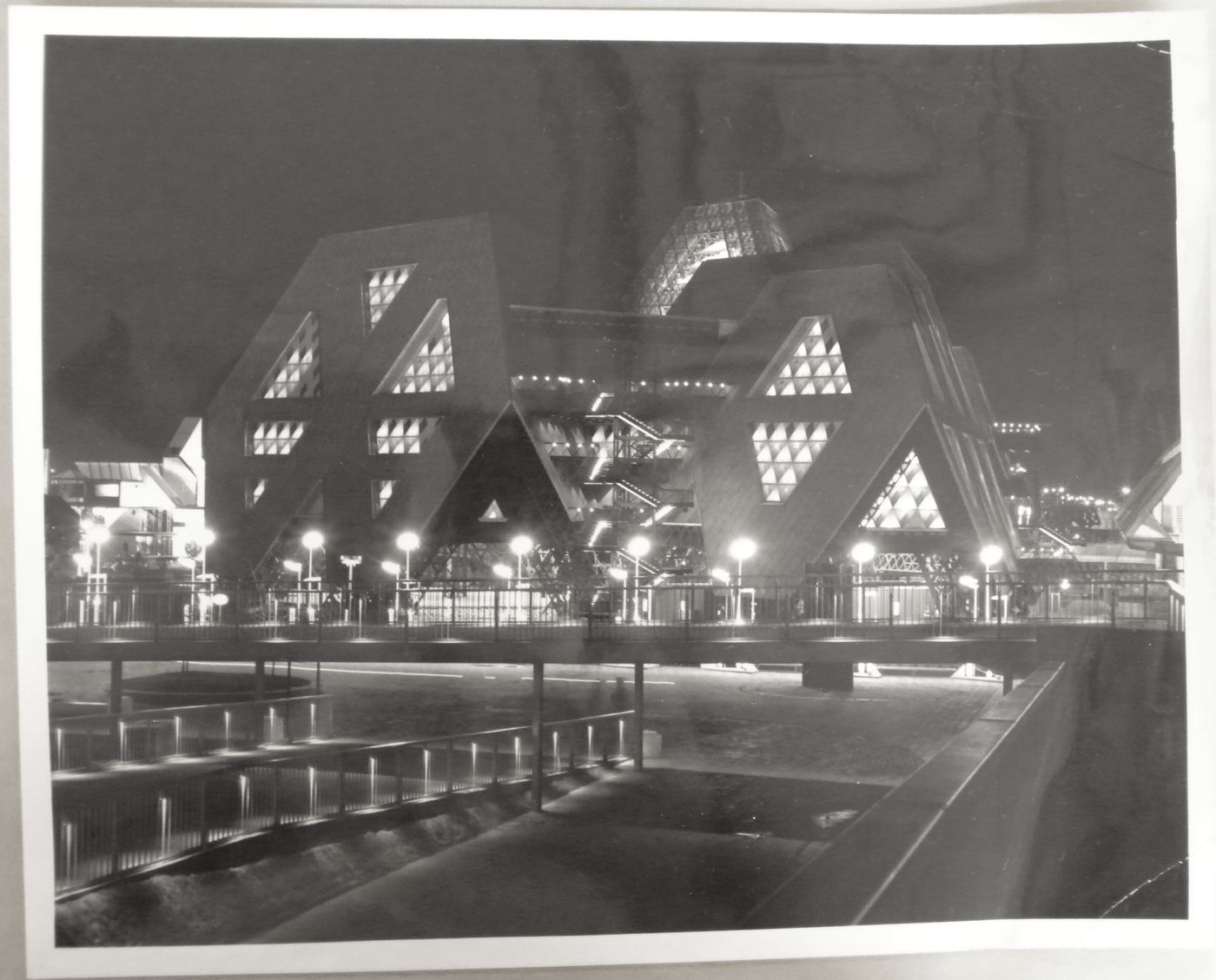 Night view of the Man the Producer Pavilion, Expo 67, Montréal, Québec