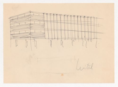Perspective sketch for a campus building for Illinois Institute of Technology