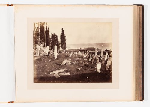 View of a cemetery with the Bosporus in the background, Constantinople (now Istanbul), Ottoman Empire (now in Turkey)