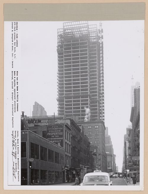 Seagram building under construction, 375 Park avenue, New York, N.Y., west view