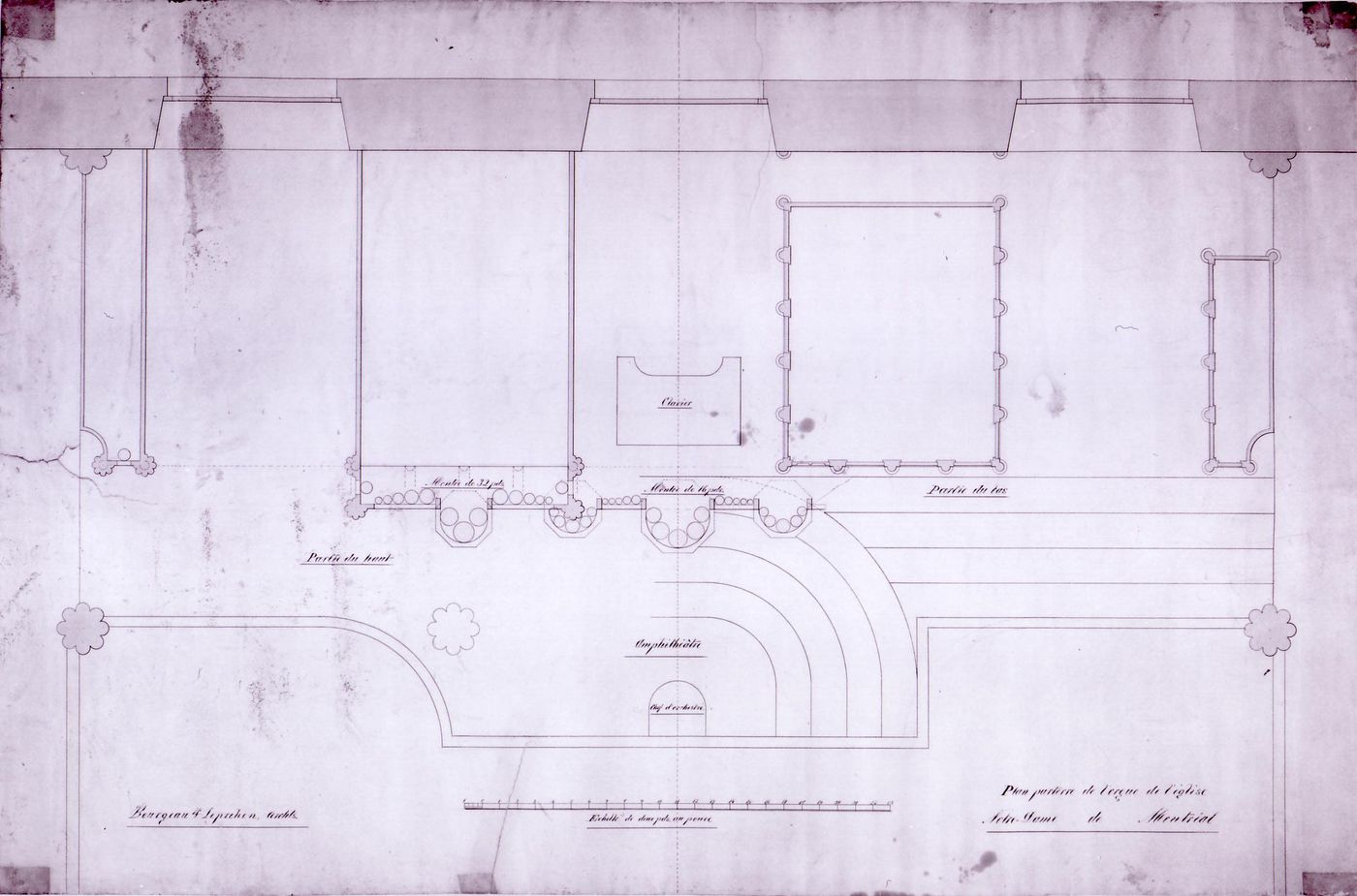 Plan for the organ loft for the interior design by Bourgeau et Leprohon for Notre-Dame de Montréal
