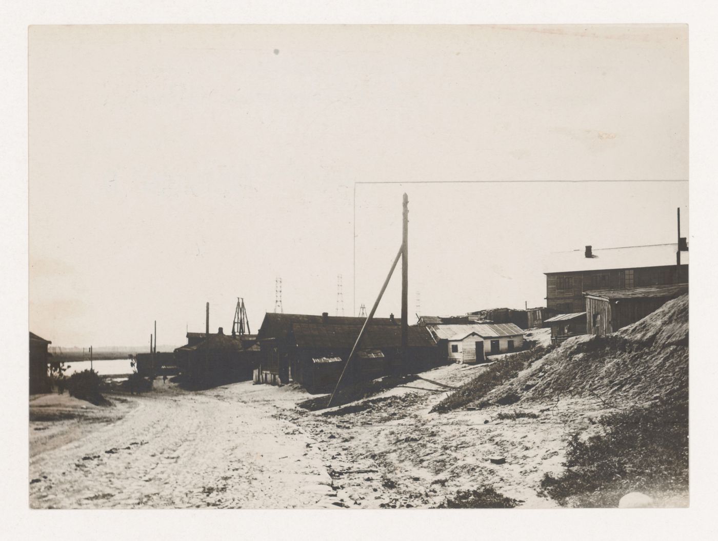 View of houses and a new two-storey standard barrack, Kozhukhovo (now Moscow, Russia)