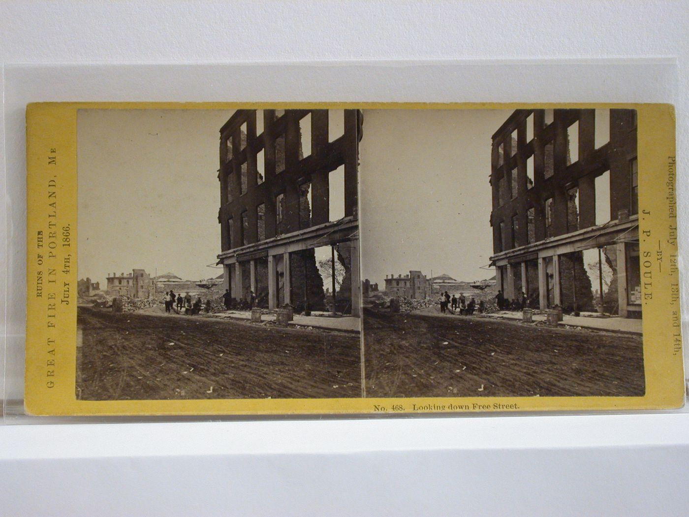 Ruins along Free Street after the Great Fire in Portland, Maine, on July 4, 1866