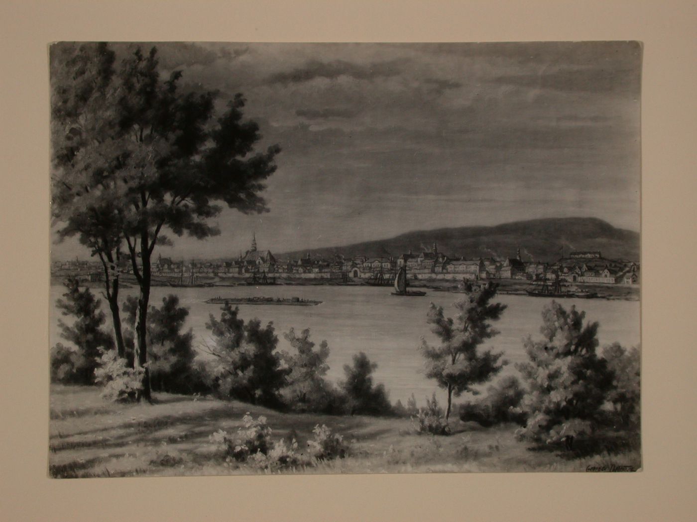 Photograph of a painting of Montréal from Île Ste-Hélène