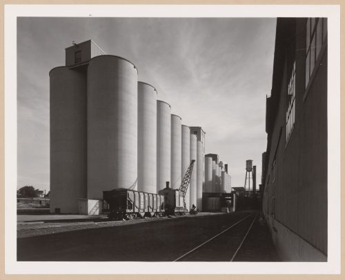 View of the grain silos of the Kellogg Company Warehouse [?], Battle Creek, Michigan