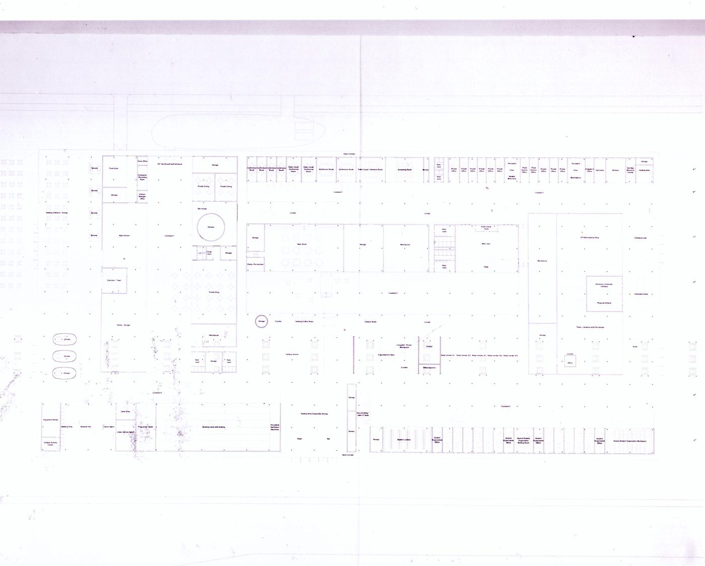 Ground floor plan, submission to the Richard H. Driehaus Foundation International Design Competition for a new campus center (1997-98), Illinois Institute of Technology, Chicago, Illinois