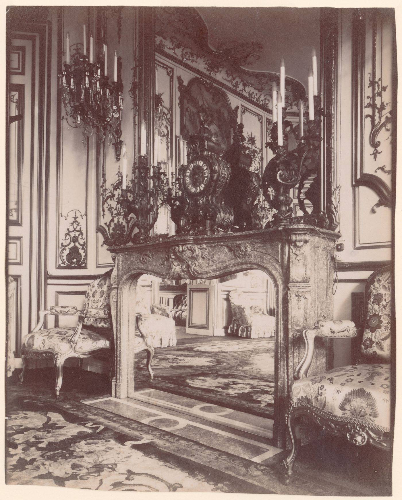 Interior of the Austrian Embassy, showing a mirrored fireplace, Hotel de Matignon, Paris, France