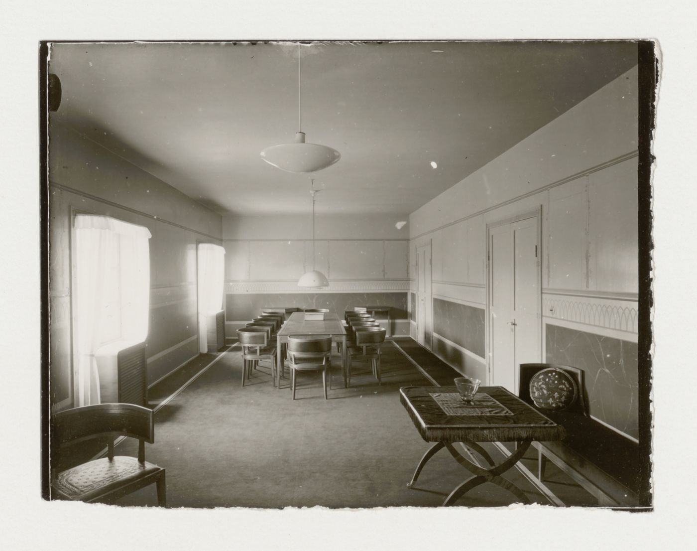 Interior view of the director's office of Stockholm Public Library showing tables and chairs, 51-55 Odengatan, Stockholm