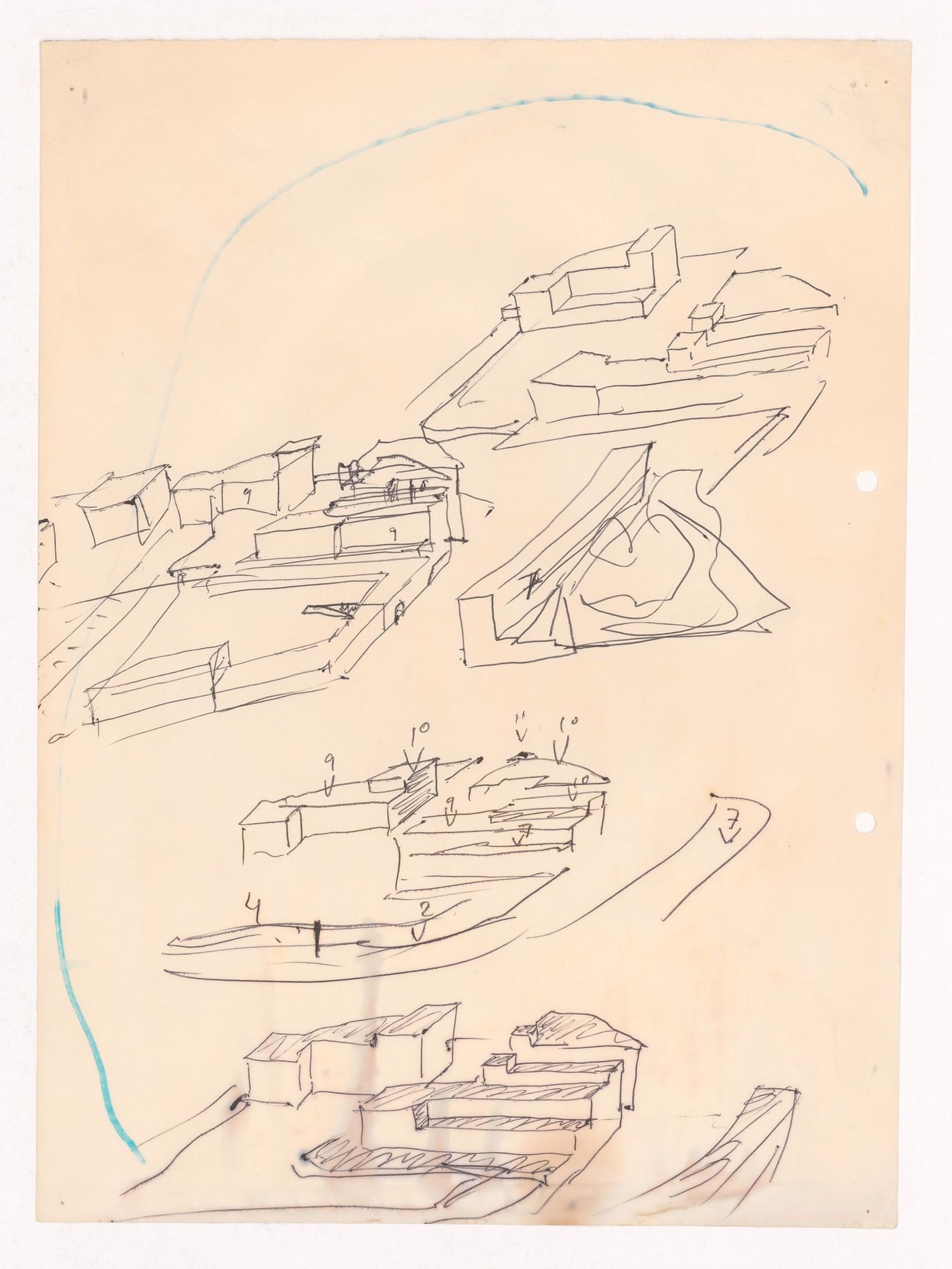 Sketch axonometric views for Habitações Colectivas da Mobil Oil Portuguesa, Matosinhos, Portugal