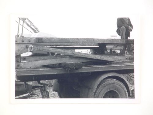 Close up view of Swindon crane used for construction on Barnstaple Long Bridge, Devon, United Kingdom