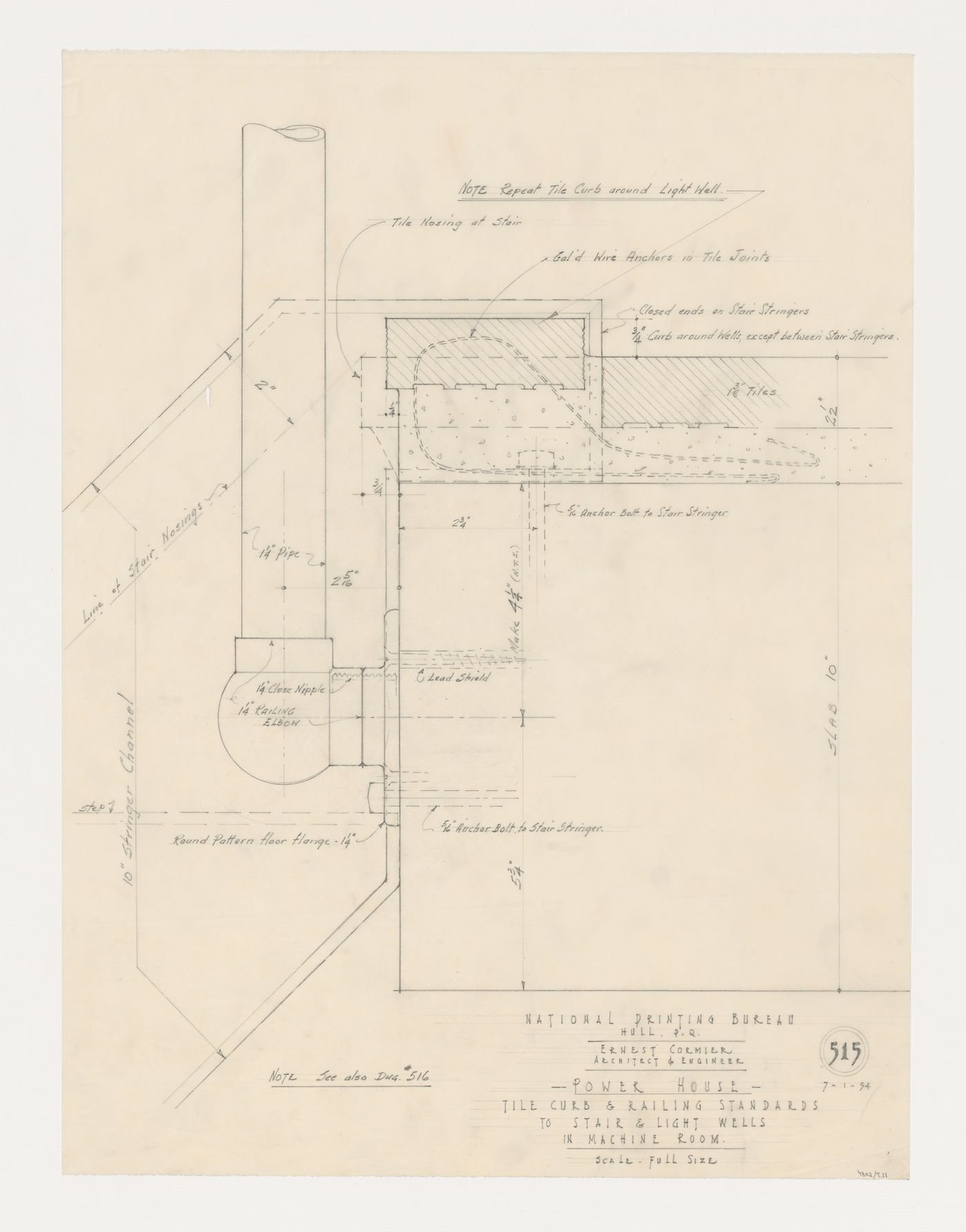 Normes pour le carrelage et les garde-corps pour les escaliers et puits de lumière dans la salle des machines, Imprimerie Nationale du Canada, Hull, Québec, Canada