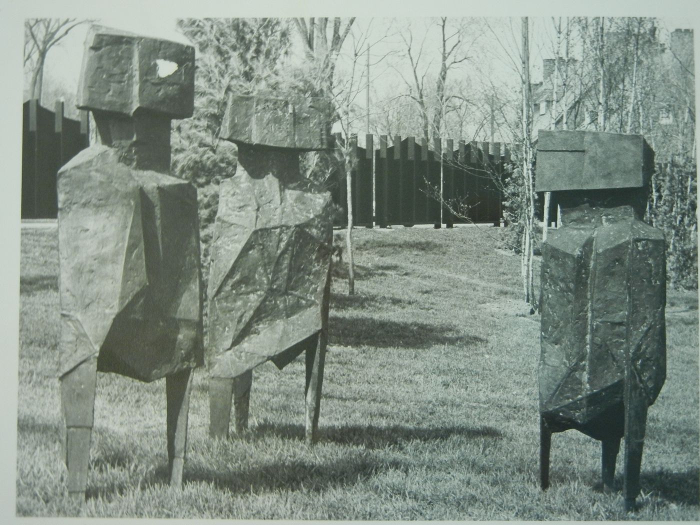 View of the scultupre 'The Watchers' by Lynn Chadwick, Expo 67, Montréal, Québec