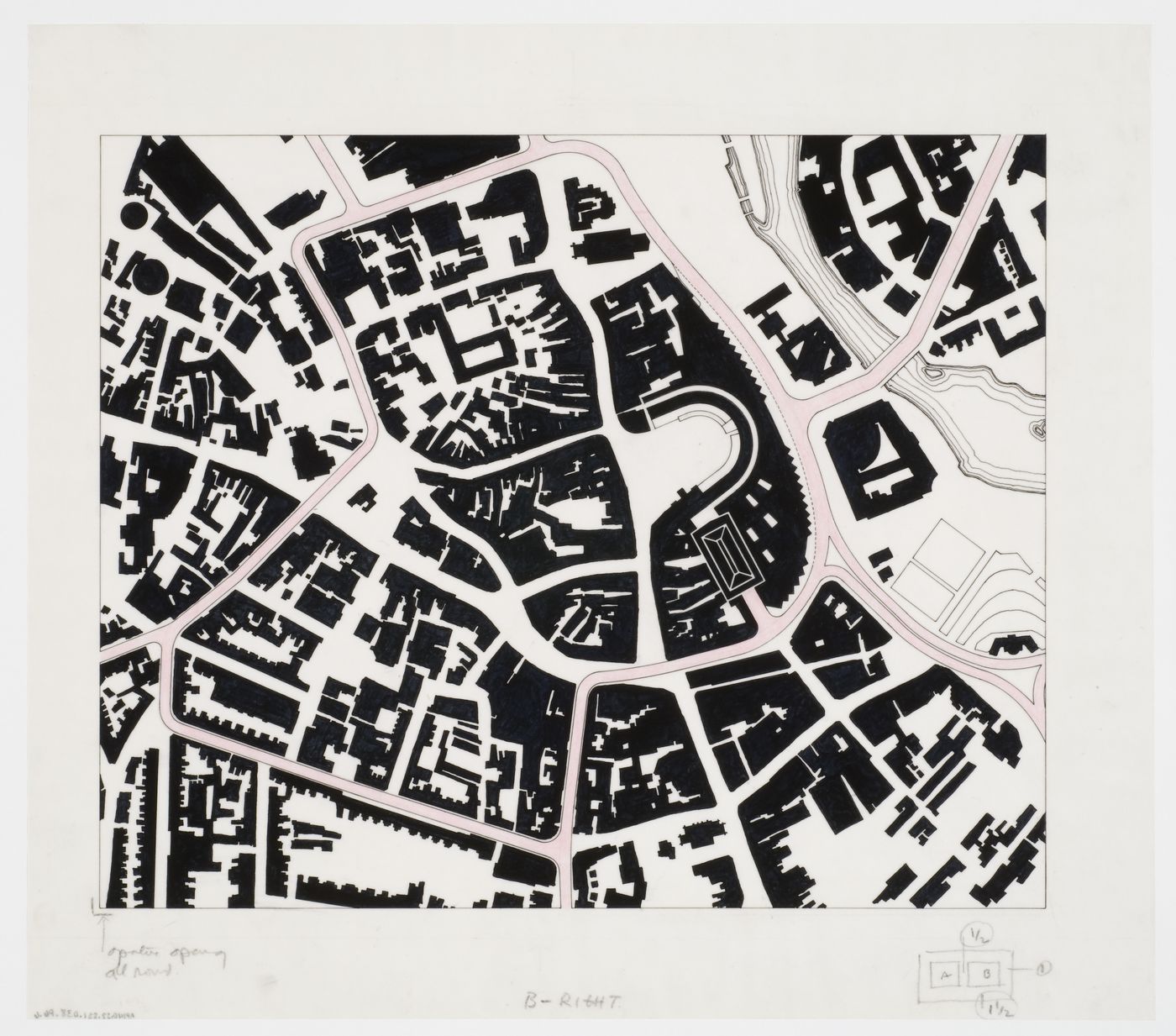 Derby Civic Centre, Derby, England: site plan with proposed ring road and pedestrian centre