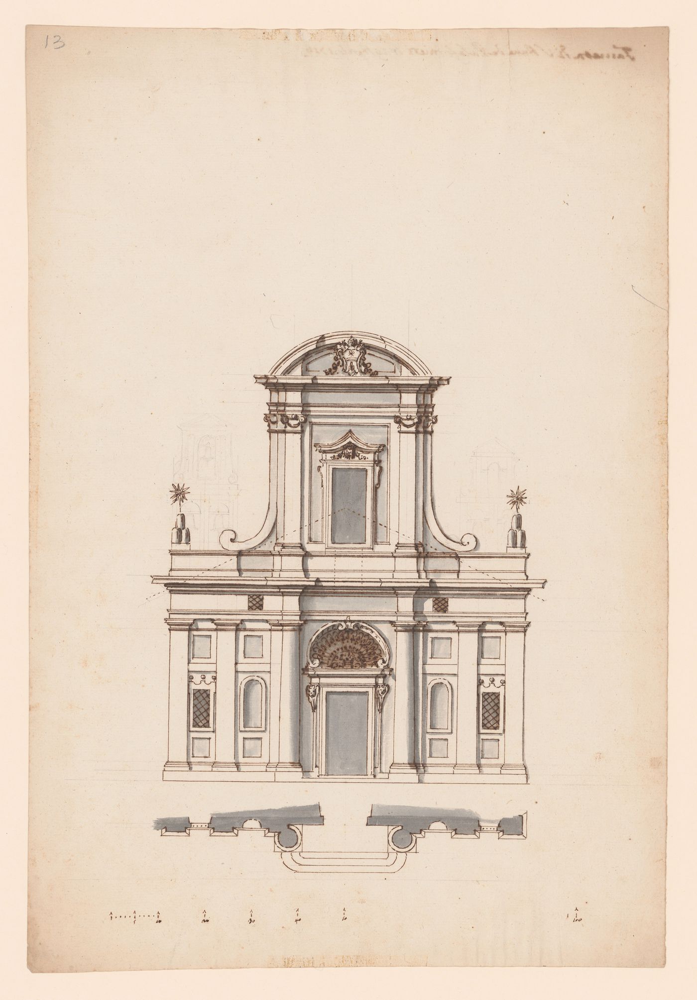 Elevation and plan for the façade for Sant'Anna dei Palafrenieri, Rome