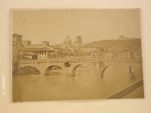 View of the Ponte Pietra with the Church of San Giorgio in Braida in the distance, Adige River, Verona, Italy
