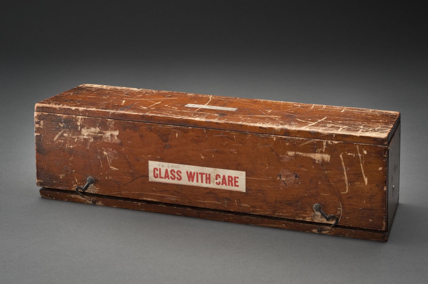 Wooden box used by Frederick H. Evans to store his lantern slides