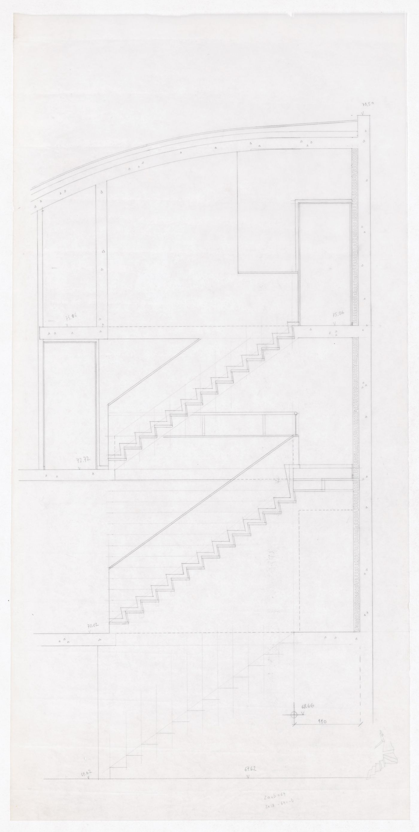 Section of staircase for Edificio de Habitaçäo Montreuil (Hamo), Montreuil, France