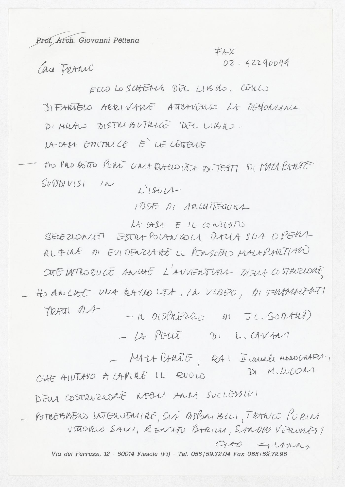Correspondence related to the exhibition Casa Malaparte